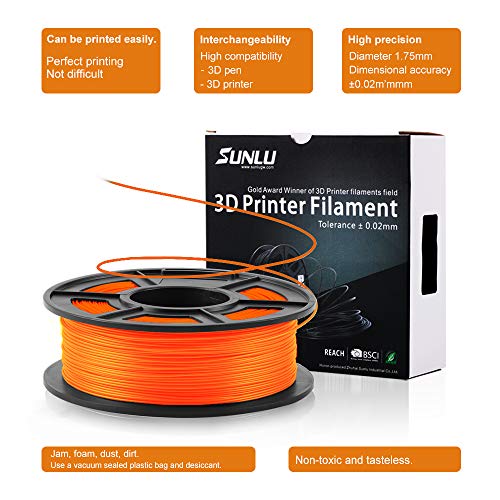 Filamento PETG 3D SUNLU 1.75mm 1KG (2.2lb), Filamento de Impresora PETG 3D, Precisión Dimensional +/- 0.02 mm, 1 kg Carrete, 1.75 mm, PETG Naranja