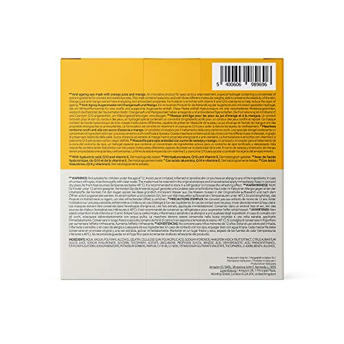 FIND - Mascarilla hidrogel, sin goteo, antienvejecimiento para el contorno de ojos con zumo de naranja y mango, pack de 5 unidades