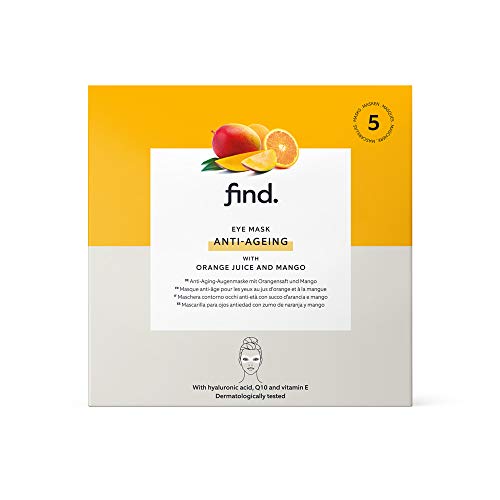 FIND - Mascarilla hidrogel, sin goteo, antienvejecimiento para el contorno de ojos con zumo de naranja y mango, pack de 5 unidades