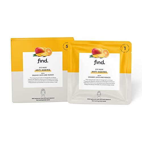 FIND - Mascarilla hidrogel, sin goteo, antienvejecimiento para el contorno de ojos con zumo de naranja y mango, pack de 5 unidades
