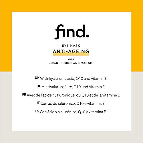 FIND - Mascarilla hidrogel, sin goteo, antienvejecimiento para el contorno de ojos con zumo de naranja y mango, pack de 5 unidades