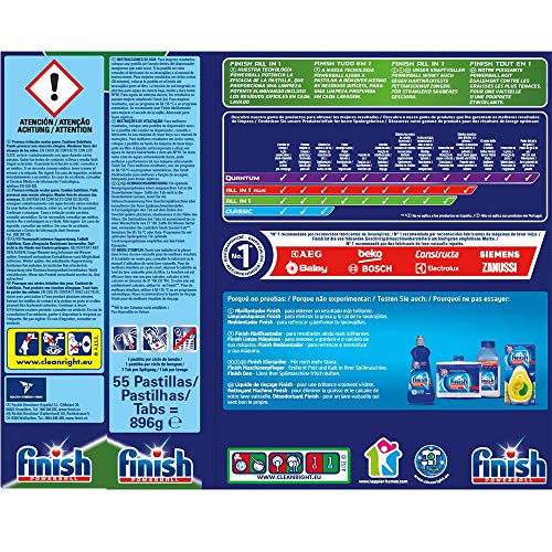 Finish Powerball All in 1 Original - Pastillas para el Lavavajillas todo en 1, Fragancia Limón, Formato 55 Unidades