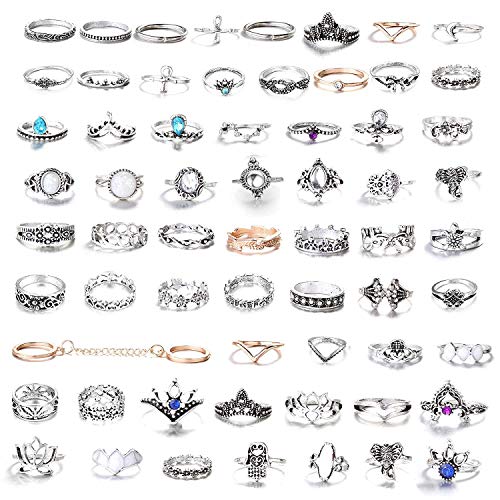 Finrezio 63 Piezas Anillos Nudillos para Mujeres Niñas Juego de Anillos Dedo Midi Vintage Boho