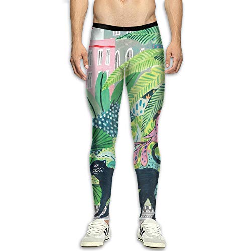 FIRS - Mallas deportivas para hombre, diseño de gato caminando en la ciudad, para yoga, para gimnasio,, Hombre, color blanco, tamaño 27-32