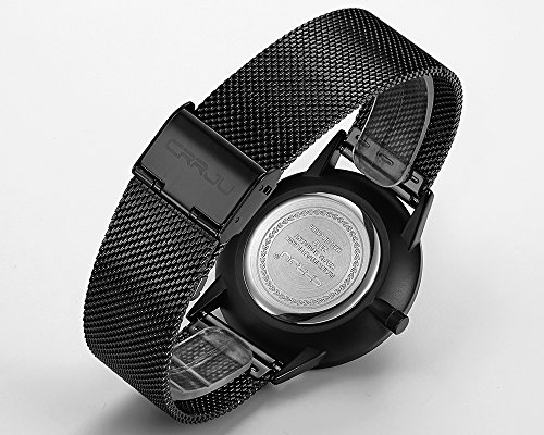 FIZILI - Reloj de pulsera para hombre, color negro, ultra delgado, minimalista, a la moda, resistente al agua, para hombres, niños, negocios, caballeros, vestido de lujo, casual, reloj de cuarzo para