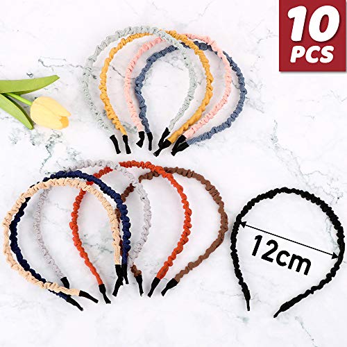 FLOFIA 10 pcs Diademas Pelo Mujer Fina de Tela con Arrugas Turbantes Pelo Banda Cinta Headbands Elásticas Multicolor Accesorios para Cabello Cabeza para Mujer Chica