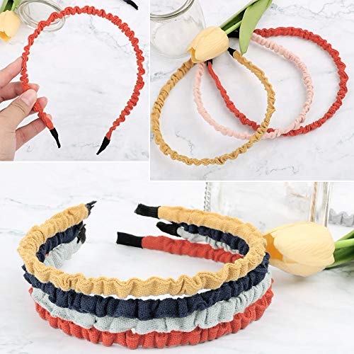 FLOFIA 10 pcs Diademas Pelo Mujer Fina de Tela con Arrugas Turbantes Pelo Banda Cinta Headbands Elásticas Multicolor Accesorios para Cabello Cabeza para Mujer Chica