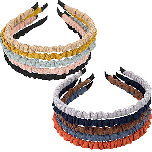 FLOFIA 10 pcs Diademas Pelo Mujer Fina de Tela con Arrugas Turbantes Pelo Banda Cinta Headbands Elásticas Multicolor Accesorios para Cabello Cabeza para Mujer Chica
