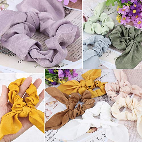 FLOFIA 18pcs Coleteros de Pelo Lazo Gomas Elásticas para Pelo Mujer Scrunchies con Lazo de Gasa Multicolor Pañuelos para Pelo Mujer Patron Conejo Oreja Accesorios Banda De Tela Suave para Cabello