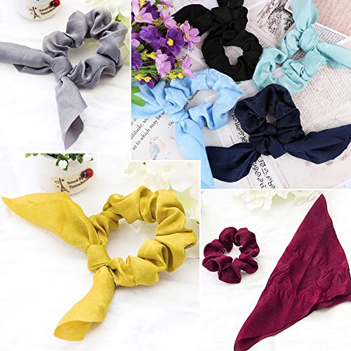 FLOFIA 18pcs Coleteros de Pelo Lazo Gomas Elásticas para Pelo Mujer Scrunchies con Lazo de Gasa Multicolor Pañuelos para Pelo Mujer Patron Conejo Oreja Accesorios Banda De Tela Suave para Cabello