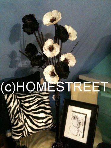 Flores, color blanco y negro – Calidad Poppy Tallo Flores en un jarrón de cristal negro