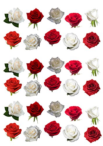 Flores comestibles rojas y blancas para decorar tartas (30 unidades)