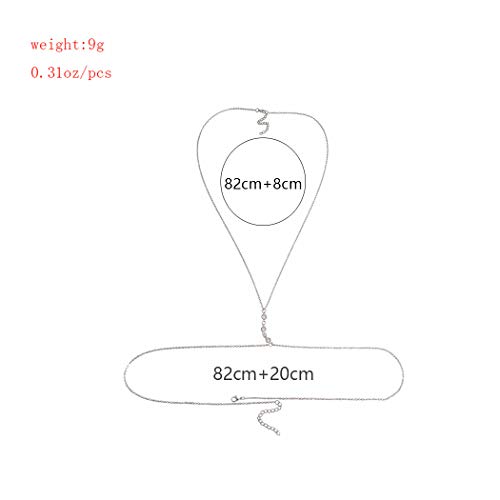 Flrora Boho Crystal Body Chain Silver Bikini Cofre Cadena Arnés Cuerpo Cadenas Novedad Cuerpo Joyería Accesorios para Mujeres y Niñas