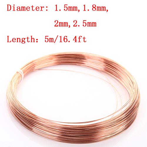 Fly-Fiber 99.90% Puro Alambre de Cobre CU T2 Línea 5 m / 16,4 pies Rojo Cable de Cobre de Alambre Desnudo,Diameter: 2mm