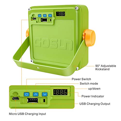 Foco Proyector LED Portátil GOSUN, Luz de Trabajo Recargable para Exteriores de 10W con Batería de 8800mAh y Indicadora, 5 Modos, Foco para Acampamento, Trabajo, Reparación de Automóvil