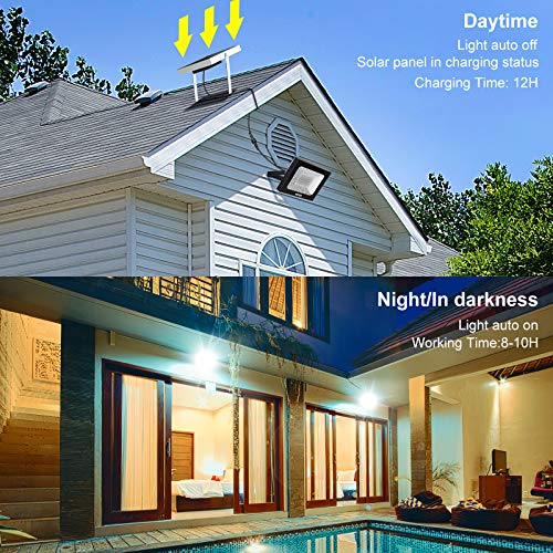 Foco Solar Exterior MEIKEE 60 LED Foco Solar 300LM, Lámpara Solar para Jardín, lluminacion Exterior IP66 Impermeable, Panel Solar con Batería 4000mAh, Para Jardín, Garaje, Patio - Blanco Frío (6000K)