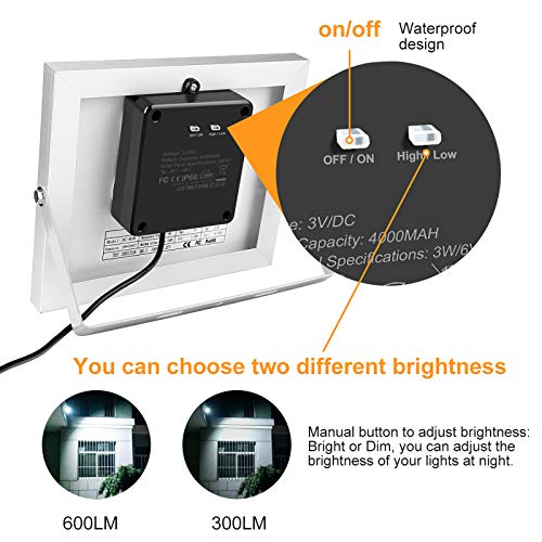 Foco Solar Exterior MEIKEE 60 LED Foco Solar 300LM, Lámpara Solar para Jardín, lluminacion Exterior IP66 Impermeable, Panel Solar con Batería 4000mAh, Para Jardín, Garaje, Patio - Blanco Frío (6000K)