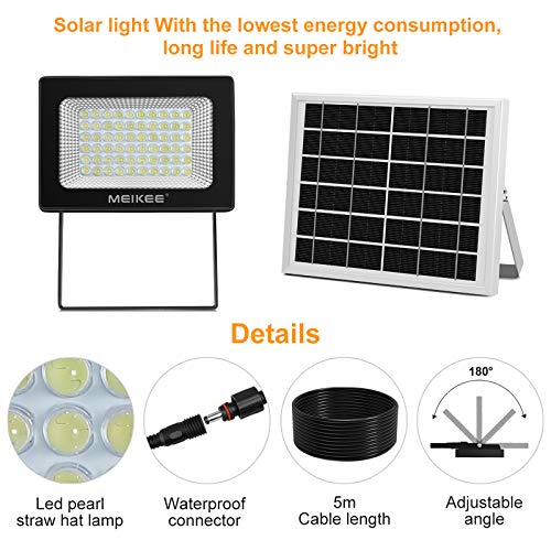Foco Solar Exterior MEIKEE 60 LED Foco Solar 300LM, Lámpara Solar para Jardín, lluminacion Exterior IP66 Impermeable, Panel Solar con Batería 4000mAh, Para Jardín, Garaje, Patio - Blanco Frío (6000K)