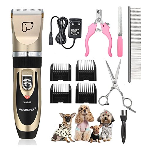 Focuspet Cortapelos para Perro, Profesionales para Perros Gatos Mascotas, Bajo Ruido Peine de Guía Ajustable Peluquería para Mascotas, Recortadora para Perros Clippers para Animal Belleza