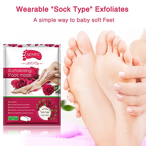 Foot Peel Mask 3 pares, repare el talón áspero y elimine la piel muerta y las callosidades, mascarilla exfoliante natural para spa para pieles secas, hombres y mujeres (Rosa)