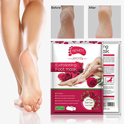 Foot Peel Mask 3 pares, repare el talón áspero y elimine la piel muerta y las callosidades, mascarilla exfoliante natural para spa para pieles secas, hombres y mujeres (Rosa)