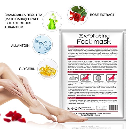 Foot Peel Mask 3 pares, repare el talón áspero y elimine la piel muerta y las callosidades, mascarilla exfoliante natural para spa para pieles secas, hombres y mujeres (Rosa)