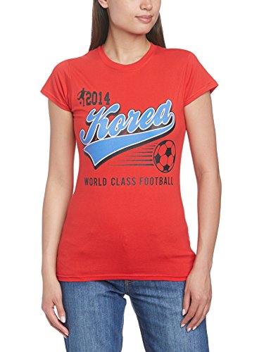 Football Fan World Cup Football 2014 Korea Republic Script Womens T-Shirt Camiseta, Rojo, 46 para Mujer
