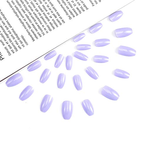 Forall Color Puro Ataúd Uñas Postizas Púrpura Presione Sobre Uñas Postizas Brillantes Cubierta Completa Kit De Uñas Postizas De Bailarina Mediana Para Mujeres y Niñas 24 PCs