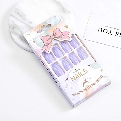 Forall Color Puro Ataúd Uñas Postizas Púrpura Presione Sobre Uñas Postizas Brillantes Cubierta Completa Kit De Uñas Postizas De Bailarina Mediana Para Mujeres y Niñas 24 PCs