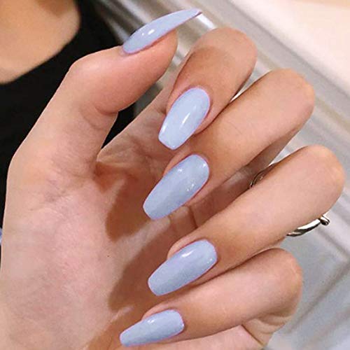 Forall Color Puro Ataúd Uñas Postizas Púrpura Presione Sobre Uñas Postizas Brillantes Cubierta Completa Kit De Uñas Postizas De Bailarina Mediana Para Mujeres y Niñas 24 PCs