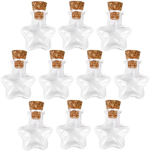 Forma De Estrella De Pequeñas Botellas De Vidrio Mensaje Corcho Claros Deseos Vacía Viales 10pcs