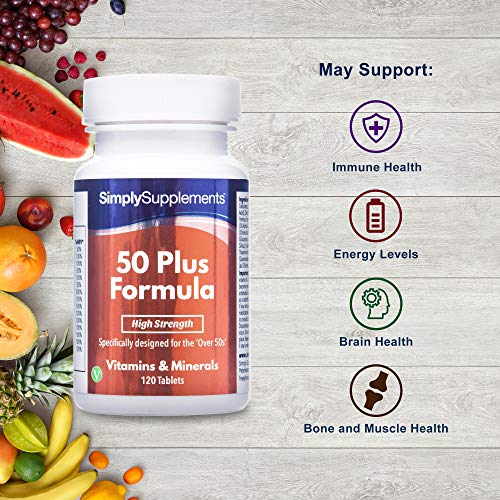 Fórmula 50 Plus multivitamínico con vitamina C - ¡Bote para 4 meses! - Apto para vegetarianos - 120 Comprimidos - SimplySupplements