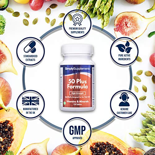 Fórmula 50 Plus multivitamínico con vitamina C - ¡Bote para 4 meses! - Apto para vegetarianos - 120 Comprimidos - SimplySupplements