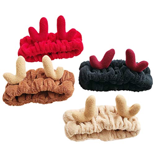 FRCOLOR 4 Unids Maquillaje Ducha Diademas Cuerno Banda Elástica para El Cabello Banda para El Cabello de Dibujos Animados de Navidad para Mujeres Niñas