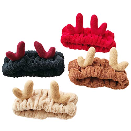 FRCOLOR 4 Unids Maquillaje Ducha Diademas Cuerno Banda Elástica para El Cabello Banda para El Cabello de Dibujos Animados de Navidad para Mujeres Niñas