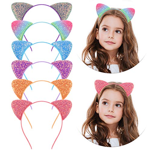 Frcolor - Diadema con orejas de gato, con lentejuelas brillantes, para fiestas diarias, 12 unidades