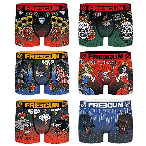 Freegun - Lote de 6 bóxers para hombre Pack Tatoo S