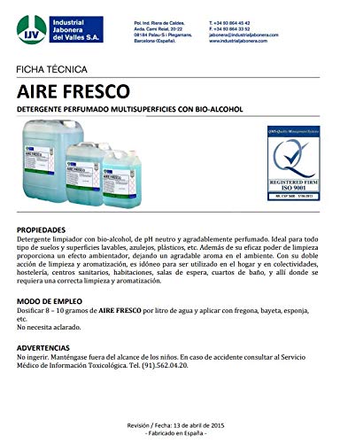 Fregasuelos Bio-alcohol AIRE FRESCO 5 L,Detergente limpiador con bioalcohol, de pH neutro y agradablemente perfumado