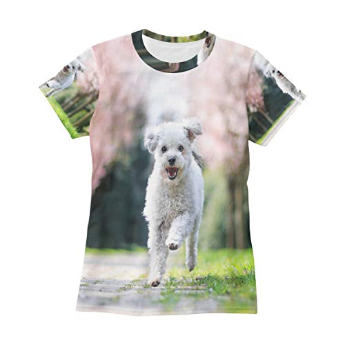 Frise White Curly Dog - Camiseta informal de manga corta para mujer, cuello redondo, cómoda Bm002 XL