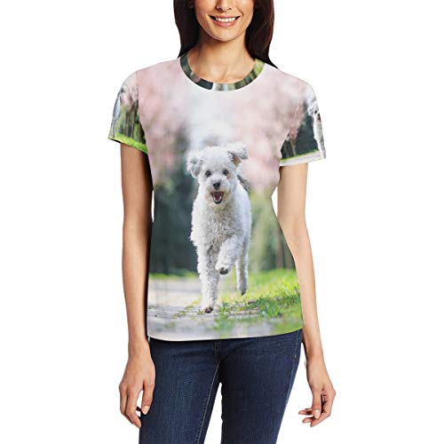 Frise White Curly Dog - Camiseta informal de manga corta para mujer, cuello redondo, cómoda Bm002 XL