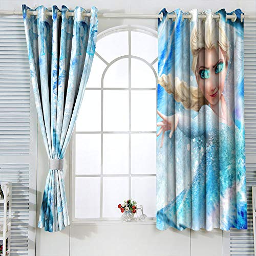 Frozen Elsa película cartel sólido ojal cortinas de tratamiento cortinas cortina de ventana tela para niños niñas habitación W63 x L72
