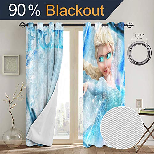 Frozen Elsa película cartel sólido ojal cortinas de tratamiento cortinas cortina de ventana tela para niños niñas habitación W63 x L72