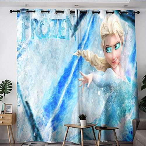Frozen Elsa película cartel sólido ojal cortinas de tratamiento cortinas cortina de ventana tela para niños niñas habitación W63 x L72