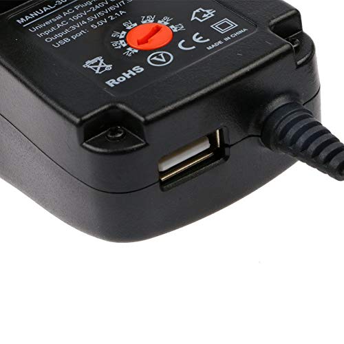 Fuente de alimentación 3-12 V AC DC 30 W 2.1A Adaptador de carga con 6 enchufes Adaptador negro