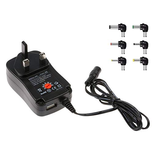 Fuente de alimentación 3-12 V AC DC 30 W 2.1A Adaptador de carga con 6 enchufes Adaptador negro