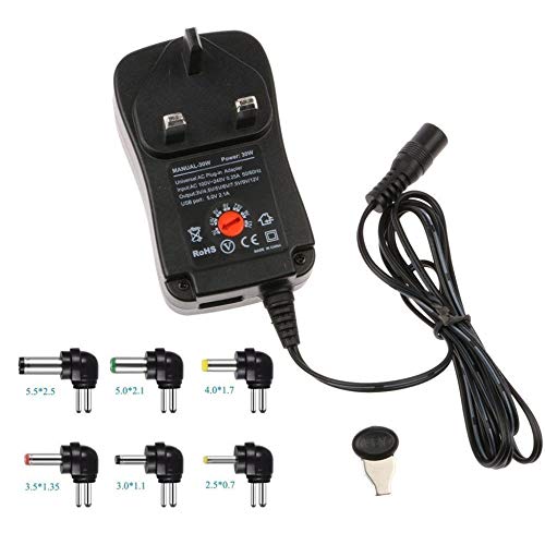 Fuente de alimentación 3-12 V AC DC 30 W 2.1A Adaptador de carga con 6 enchufes Adaptador negro