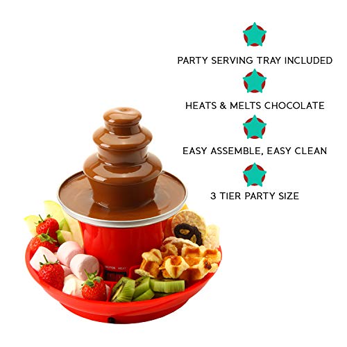 Fuente de Chocolate Gourmet Global Mini Juego de Fondue con Bandeja de Servicio incluida | Máquina eléctrica de 3 Niveles con Base de Olla de fusión | Función de Mantener el Calor
