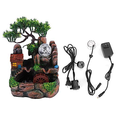 Fuente de Escritorio Cascada con Bola Brillante LED, Paisaje simulado con árboles Artificiales, rocosas y pecera, Nature's Garden, para Sala de Estar, decoración de Oficina(UE)