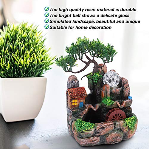 Fuente de Escritorio Cascada con Bola Brillante LED, Paisaje simulado con árboles Artificiales, rocosas y pecera, Nature's Garden, para Sala de Estar, decoración de Oficina(UE)