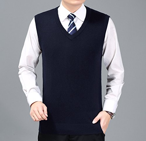 FULIER Hombre Invierno Sin Mangas con Cuello En V Chaleco Classic Business Gentleman Prendas De Punto De Punto Chaleco Suéter Cardigans Tank Tops (x-Large, Armada)